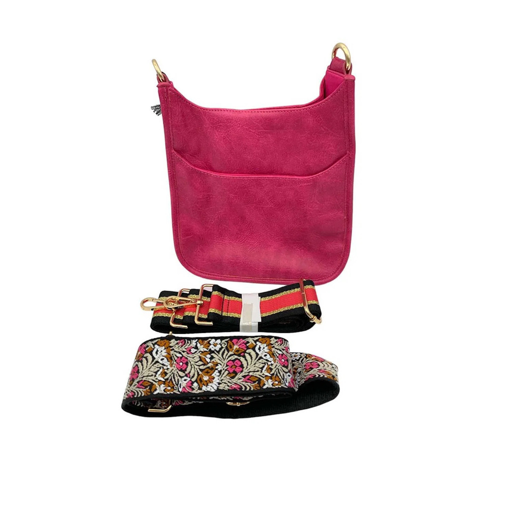 AHDORNED Medium Faux Leather Crossbody with Extra Strap Hot Pink